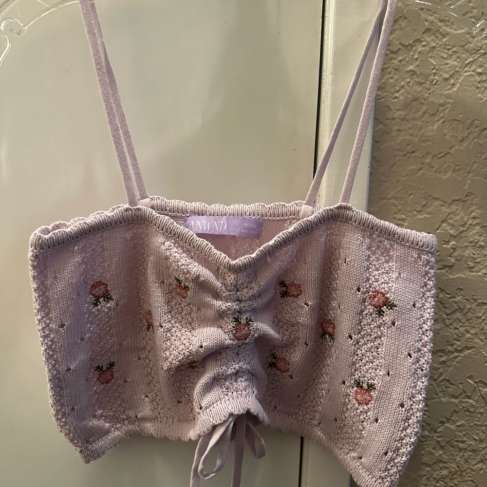 Lavender Floral Knit Crop Top